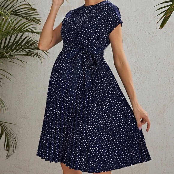SHEIN Dresses & Skirts - SHEIN Blue and White Smocked Midi Dress with Dolman Sleeves